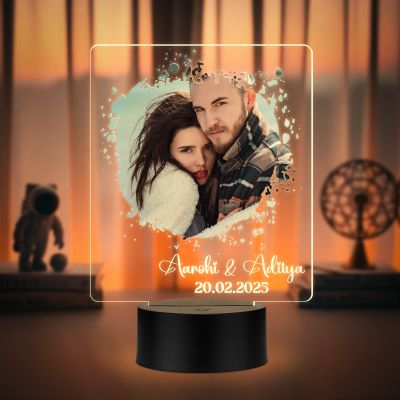 Personalized Couple LED Photo Lamp with Custom Name and Date | Gift for Husband Wife, Girlfriend Boyfriend Gift for Anniversary & Birthday Warm White Light & USB Powered